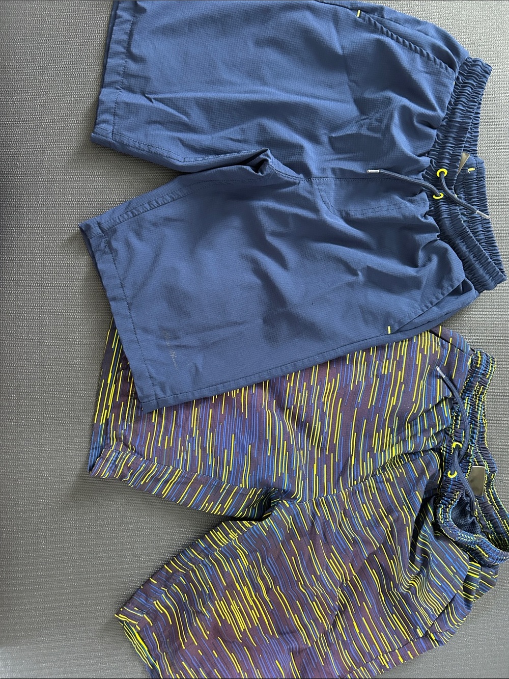 2 pair of 10/12 Boy’s Blue Athletic Swim Shorts Set - Solid & Patterned